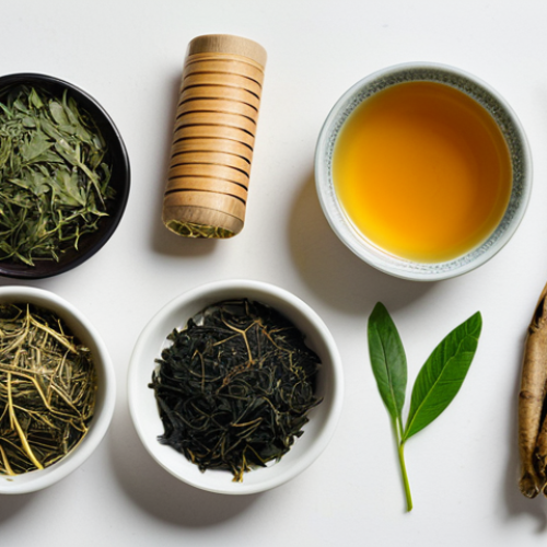 Home 13 Hanbang Ingredients**
"A beautifully arranged flat lay of various Hanbang ingredients: ginseng root, licorice root, green tea leaves, honey, and Centella Asiatica leaves. Ingredients are fresh and vibrant. Soft, diffused lighting. safe for work, appropriate content, fully clothed, professional, perfect anatomy, correct proportions, natural pose, high quality."
**